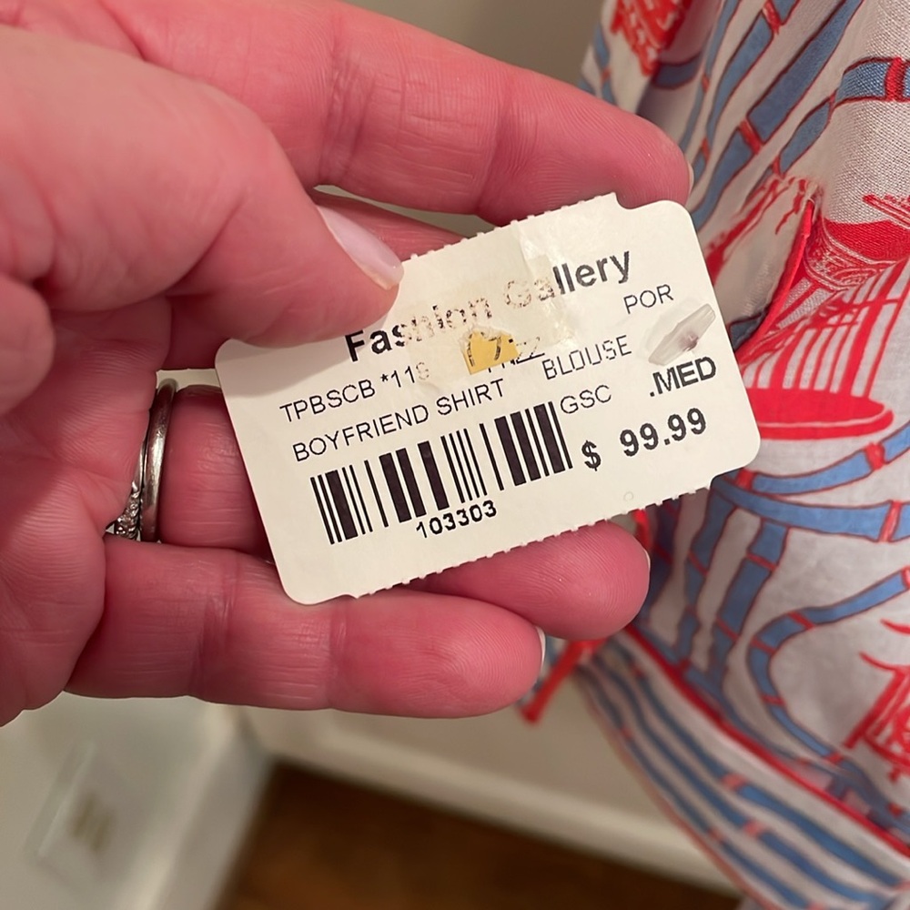 Gretchen Scott NEW boyfriend shirt in caged bird print sz M - Picture 5 of 8